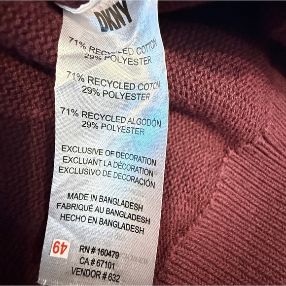 DKNY Men’s Wine Red Crewneck Sweater Size L – NWT – Logo Chest Stripe - Picture 14 of 15